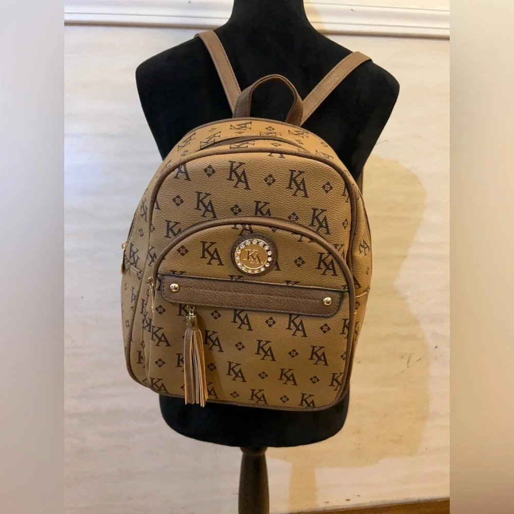 KA Monogram Backpack in Tan 100% polyurethane